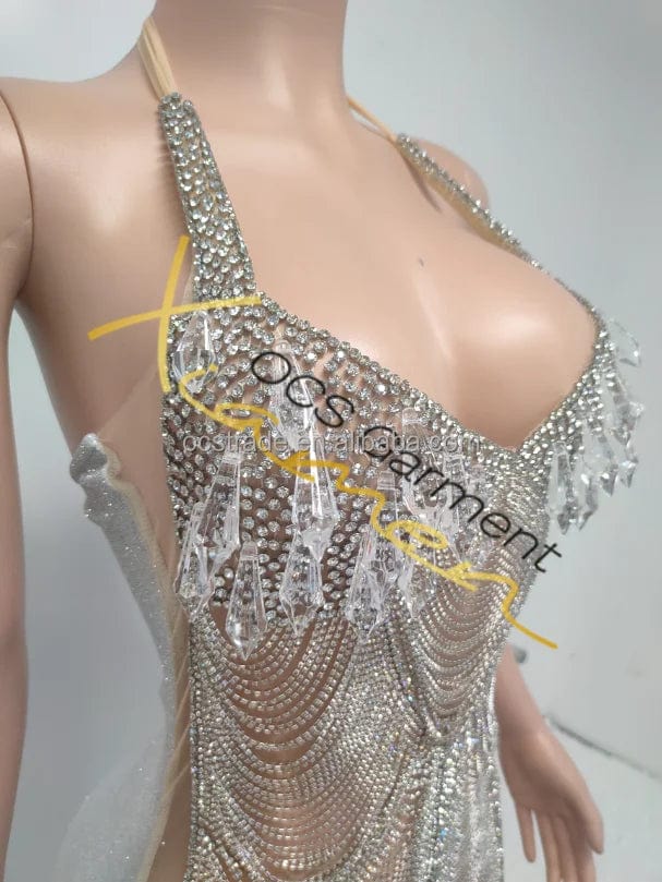 Ocstrade Vestido Luxury Rhinestone Halter Women'S Evening Dress 2025 High Quality Long Gown Evening Dress Silver Floor-Length