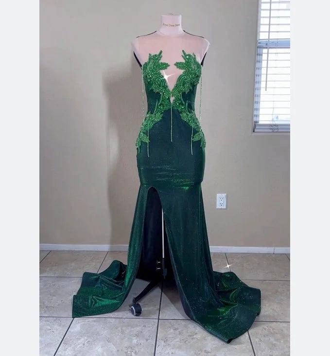 Ocstrade Vestido Shiny Luxury Rhinestone Crystal Sparkly Prom Dresses Emerald Green High Split Long Gown Evening Dress Elegant