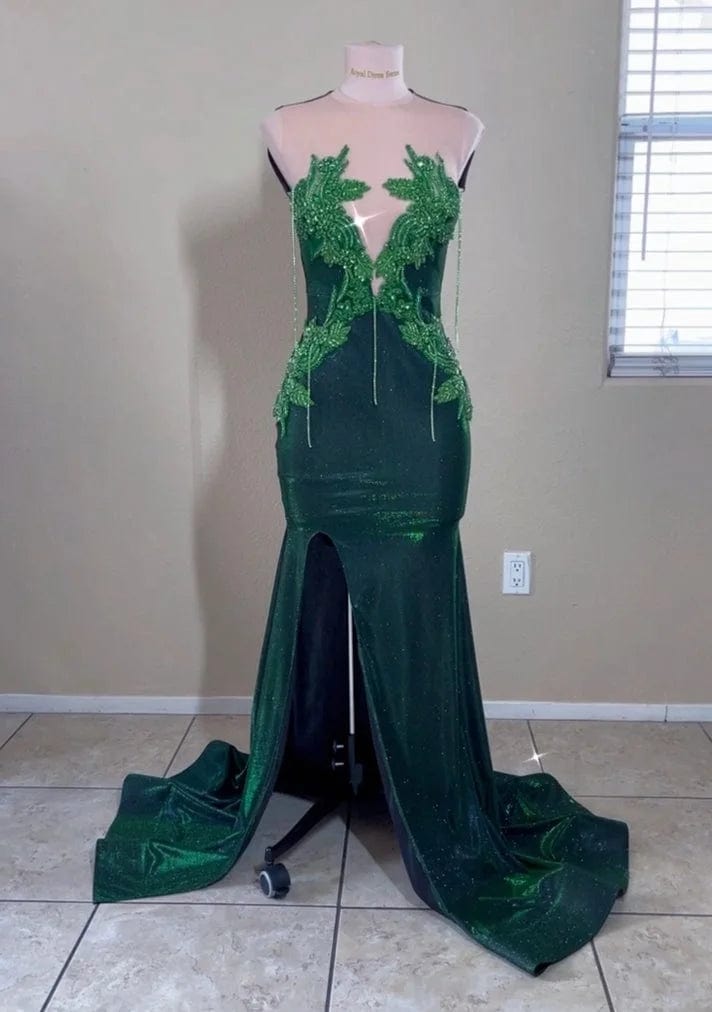 Ocstrade Vestido Shiny Luxury Rhinestone Crystal Sparkly Prom Dresses Emerald Green High Split Long Gown Evening Dress Elegant