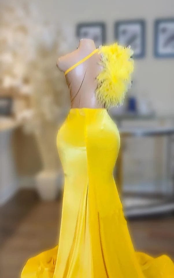 Ocstrade Vestido Yellow Evening Dresses Women Party Elegance Rhinestone Yellow Ostrich Feathers Prom Dress Sexy 2023 Ball Gown