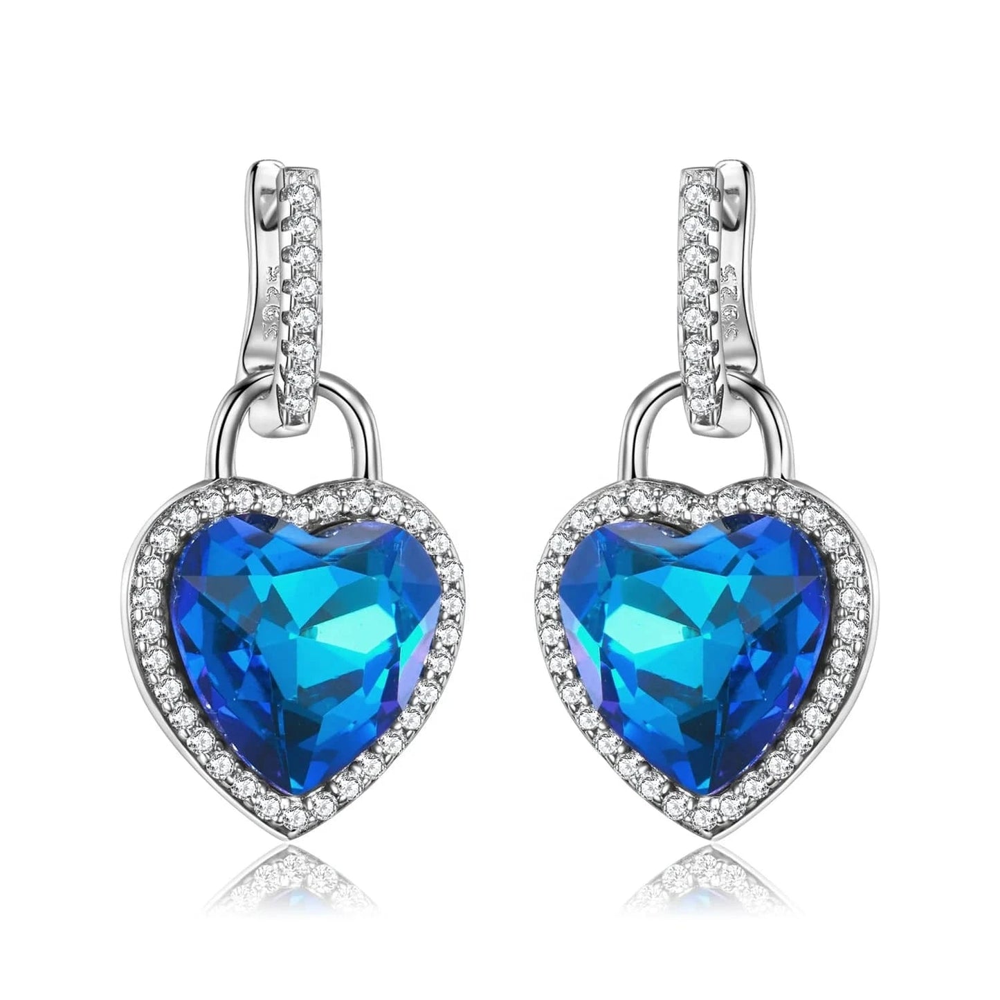 ODPED0011 Heart of the Ocean Necklace and Earring Set Real 925 Sterling Silver Women Jewelry with Sparkling Zircon for Lovers Anniversary