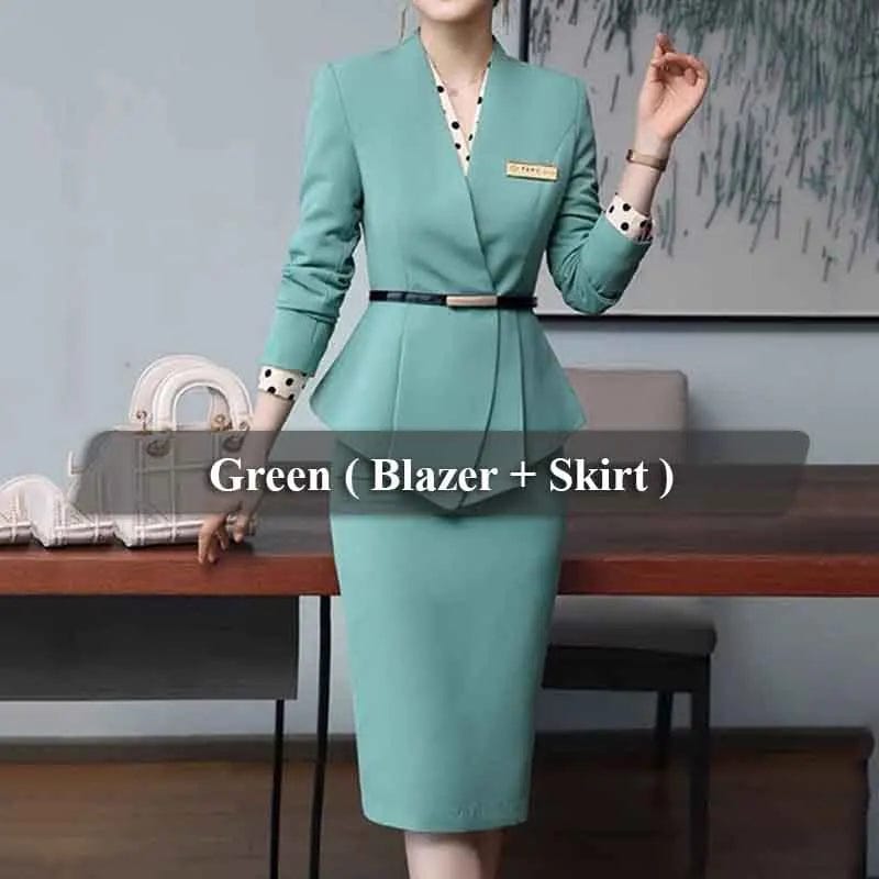 OEM High Quality Beige Two-Piece Set Office Lady Skirt Suit Uniform Design for Women Business Formal Work Wear