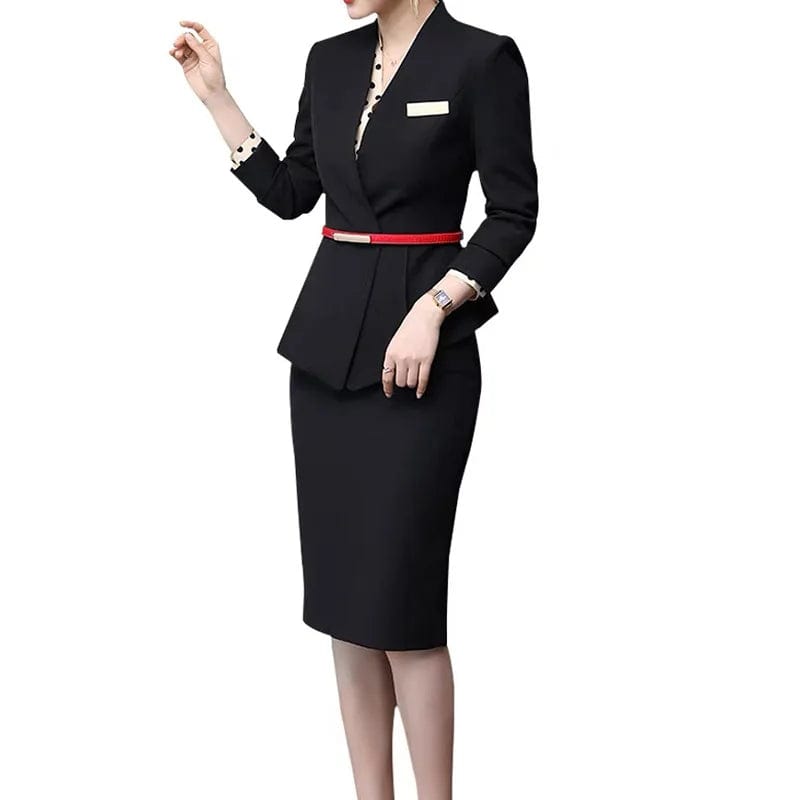 OEM High Quality Beige Two-Piece Set Office Lady Skirt Suit Uniform Design for Women Business Formal Work Wear