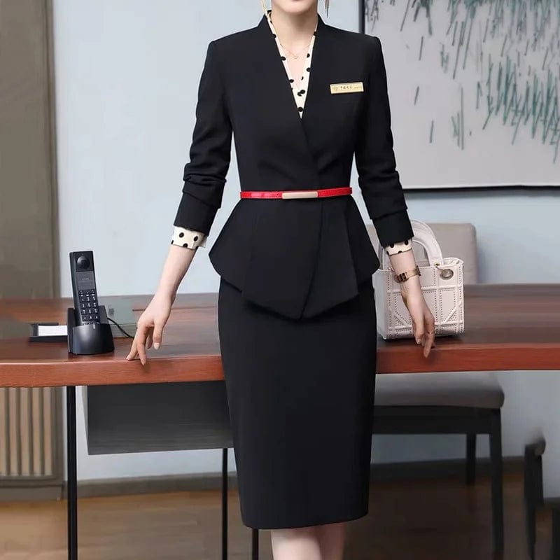 OEM High Quality Beige Two-Piece Set Office Lady Skirt Suit Uniform Design for Women Business Formal Work Wear