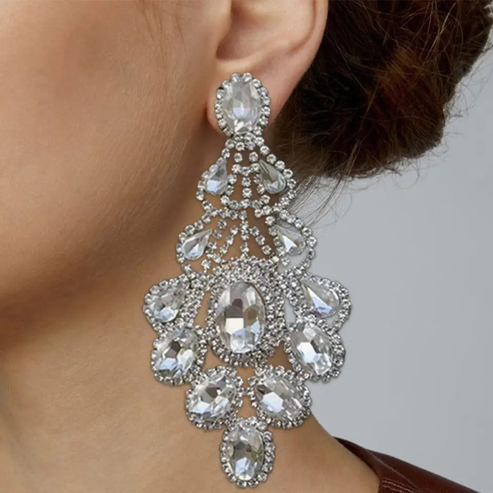 OEM/ODM Fashion jewelry 2023 new arrival rhinestone earrings big flower plant Stud vintage silver plated fine jewelry earrings