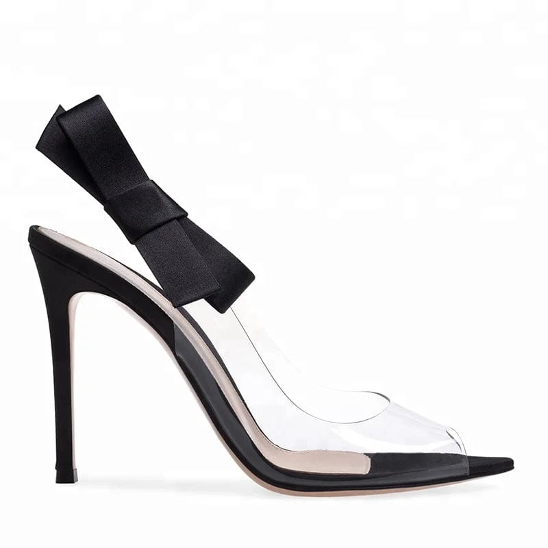 OEM/ODM women peep-toe pumps thin high heel ankle trap pvc transparent sandals for women bow sweety women heels shoes