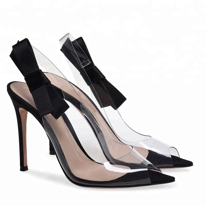 OEM/ODM women peep-toe pumps thin high heel ankle trap pvc transparent sandals for women bow sweety women heels shoes