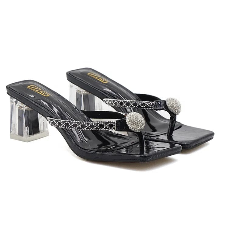 OEM/ODM Women Shoes Chunky Thick Mid-Heels Heels Lady Female Slippers Rubber Leather Heeled Sandals For Women Producers