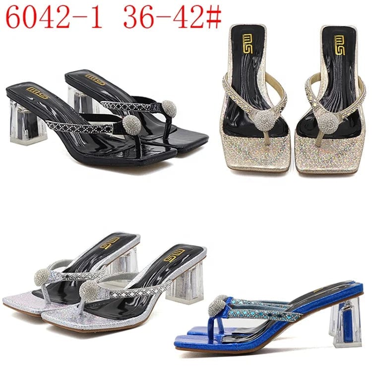 OEM/ODM Women Shoes Chunky Thick Mid-Heels Heels Lady Female Slippers Rubber Leather Heeled Sandals For Women Producers