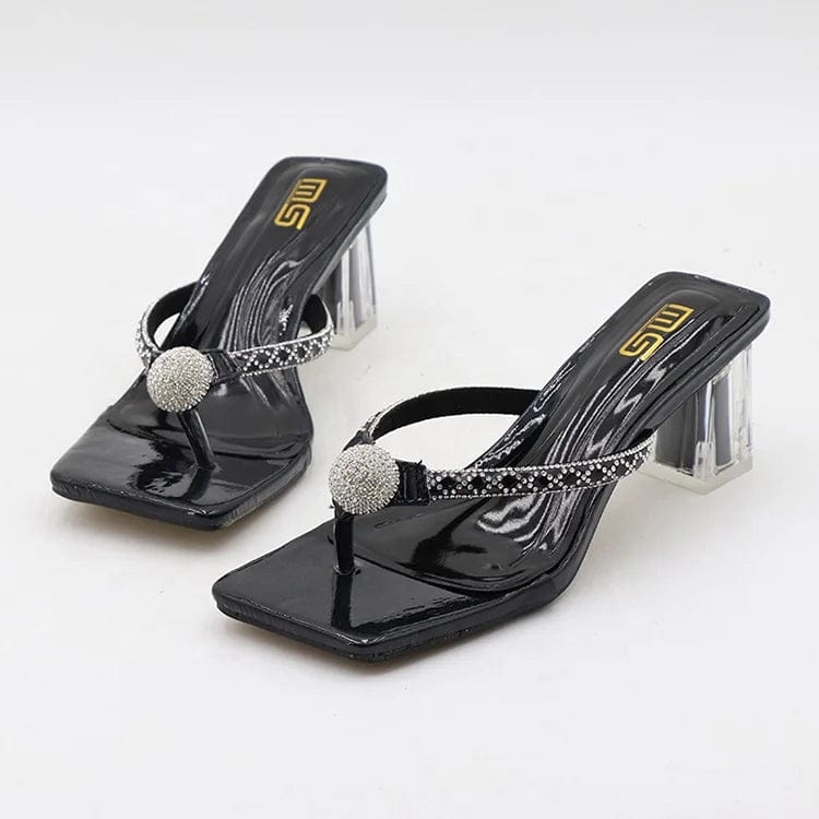 OEM/ODM Women Shoes Chunky Thick Mid-Heels Heels Lady Female Slippers Rubber Leather Heeled Sandals For Women Producers