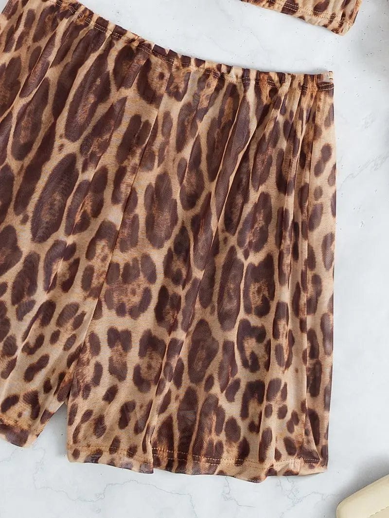 Off shoulder Cover Up Women Sexy Leopard Beach Cover Up Set Swimwear Long Sleeve Beachwear 2024 Mesh Summer Beach Outfits