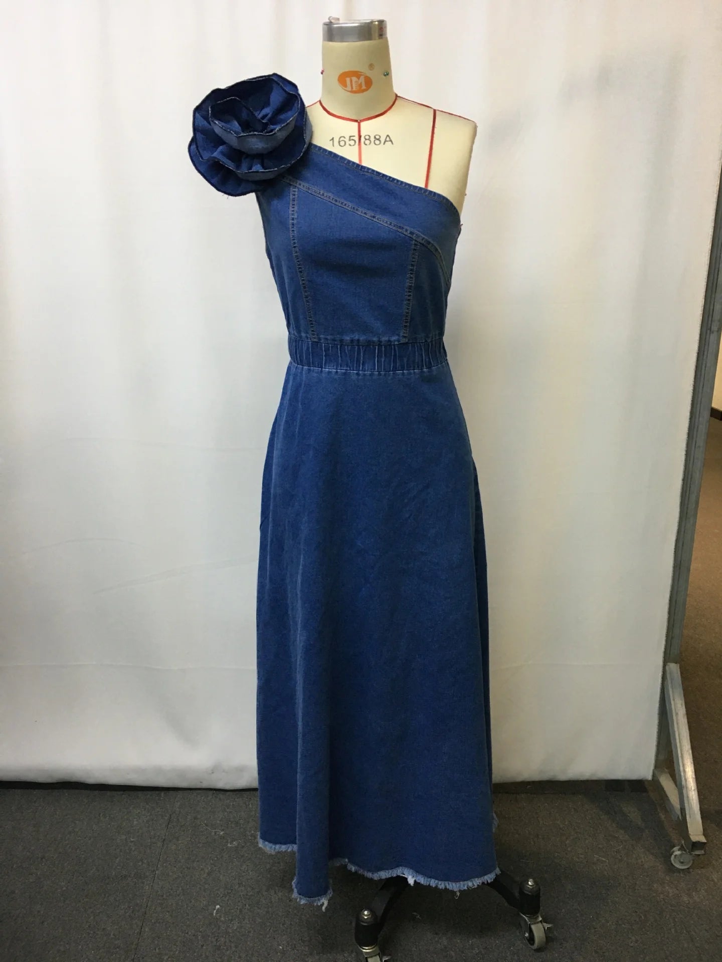 Off - Shoulder Denim Midi Dress - SN Wigs & More