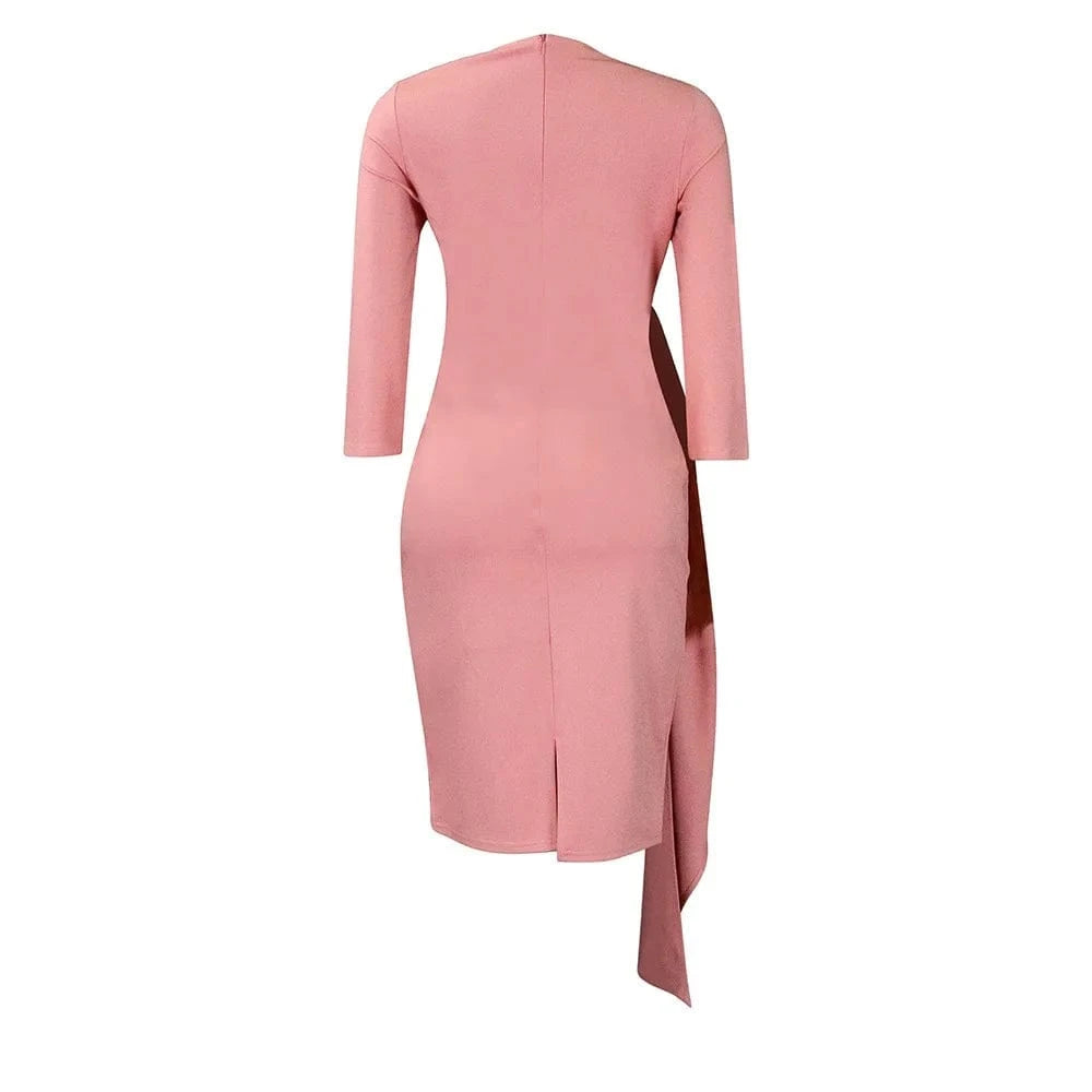 Office Dresses for Woman 2024 New Skew Collar Full Sleeve Sashes Sheath Package Hips Mid Calf Professional Business Work Dress