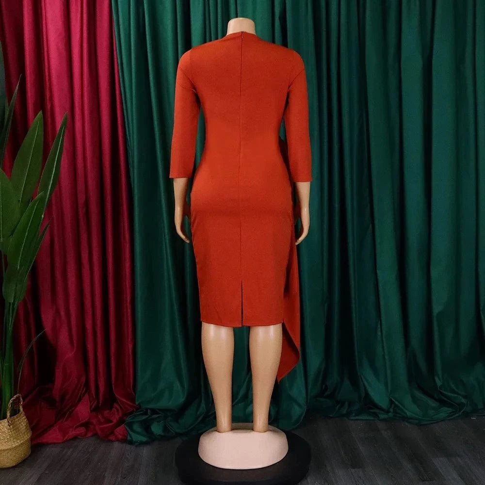 Office Dresses for Woman 2024 New Skew Collar Full Sleeve Sashes Sheath Package Hips Mid Calf Professional Business Work Dress