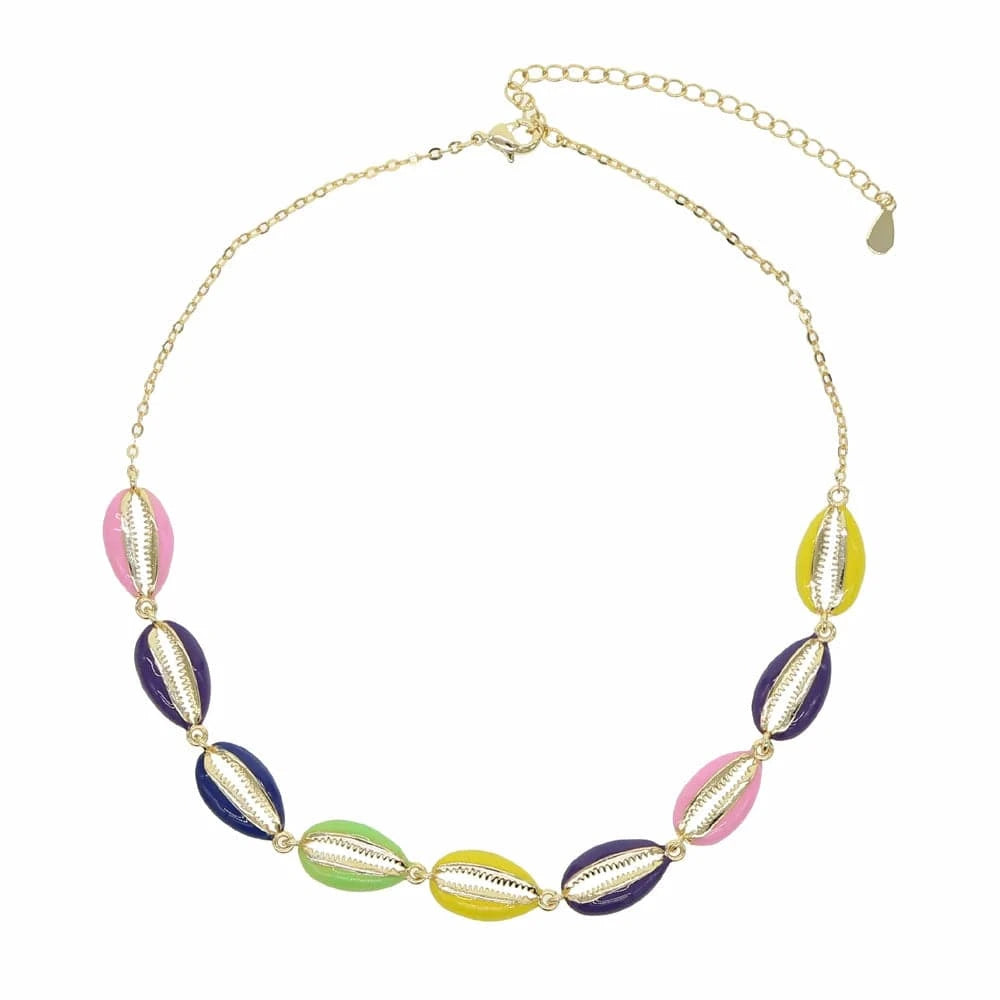 oldH-N142-G-32+10cm Gold Plated Fashion Women Jewelry 5A CZ Colorful Enamel 2023 Summer Beach Hot Sea Shell Necklace