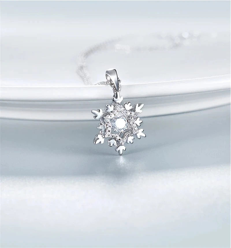 OLDJ 2024 fine silver jewelry Beautiful snowflake pendant white gold plated S925 sterling chain moissanite necklace for women