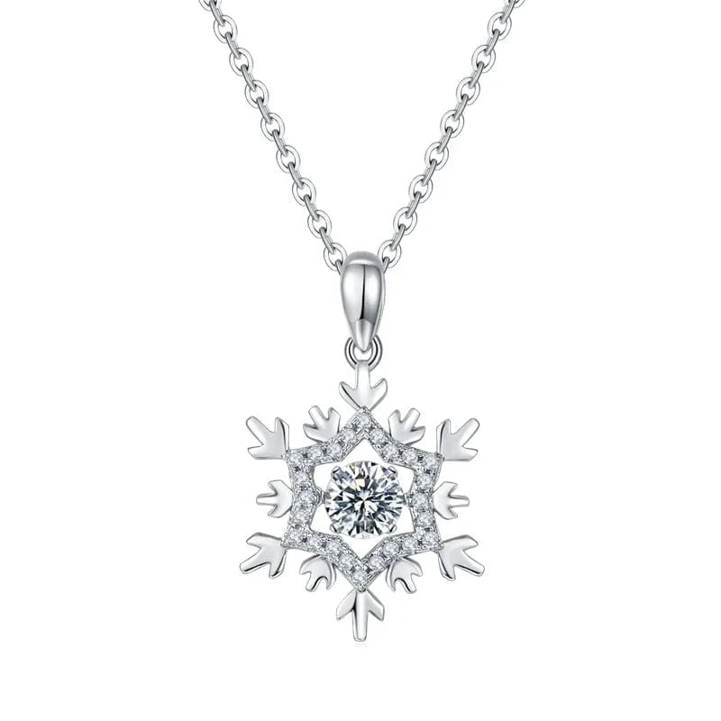 OLDJ 2024 fine silver jewelry Beautiful snowflake pendant white gold plated S925 sterling chain moissanite necklace for women