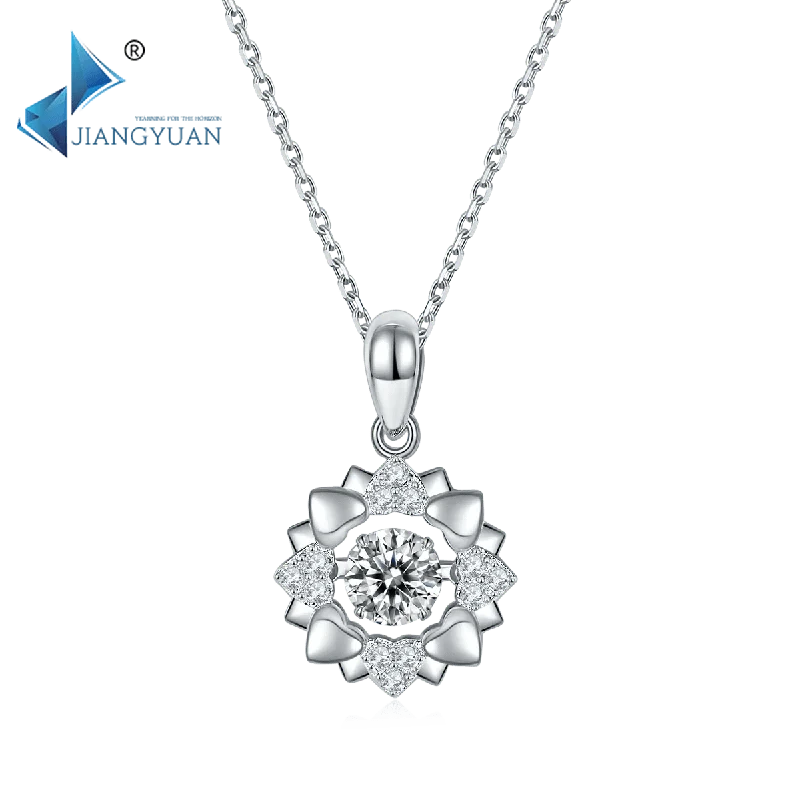 OLDT 2024 fine silver jewelry Jiangyuan flower pendant necklace S925 sterling silver Moissanite round diamond chain necklace OLDT