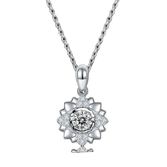 OLDT 2024 fine silver jewelry Jiangyuan flower pendant necklace S925 sterling silver Moissanite round diamond chain necklace OLDT