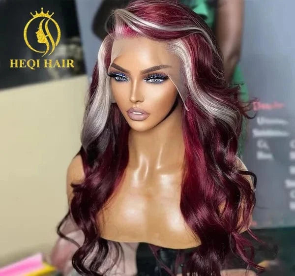 Ombre Ash Blonde//Red / 30 Inches Colorful Full Frontal Wigs Human Hair Pre Plucked Virgin Vietnamese Hair Glueless Loose Wave Lace Front Wigs for Woman