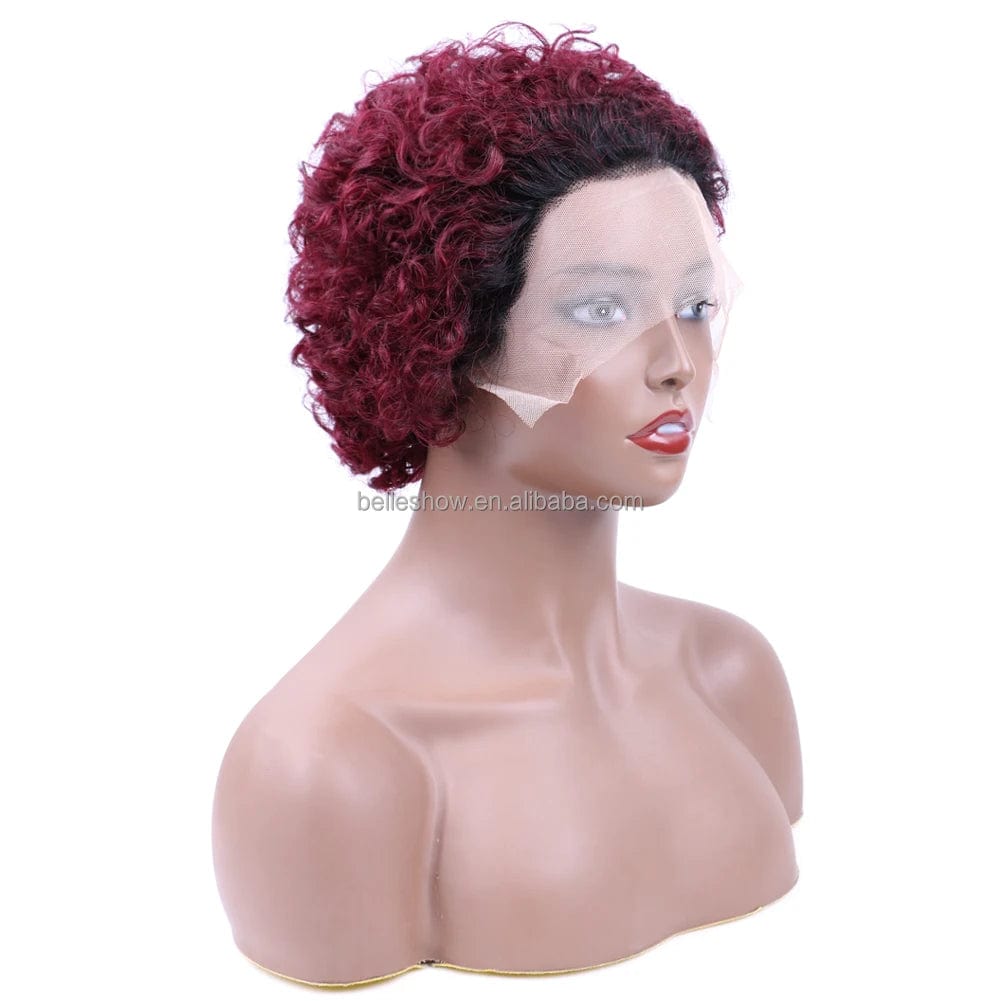 Ombre Honey Blonde Pixie Cut Bob Human Hair Wigs Short Kinky Curly Colored Pre Plucked Woman Lace Front Bob 13x1