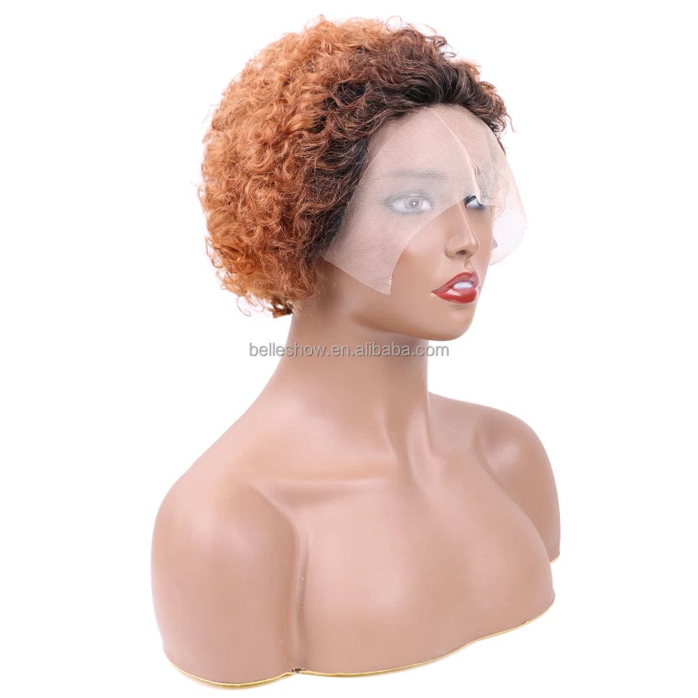 Ombre Honey Blonde Pixie Cut Bob Human Hair Wigs Short Kinky Curly Colored Pre Plucked Woman Lace Front Bob 13x1