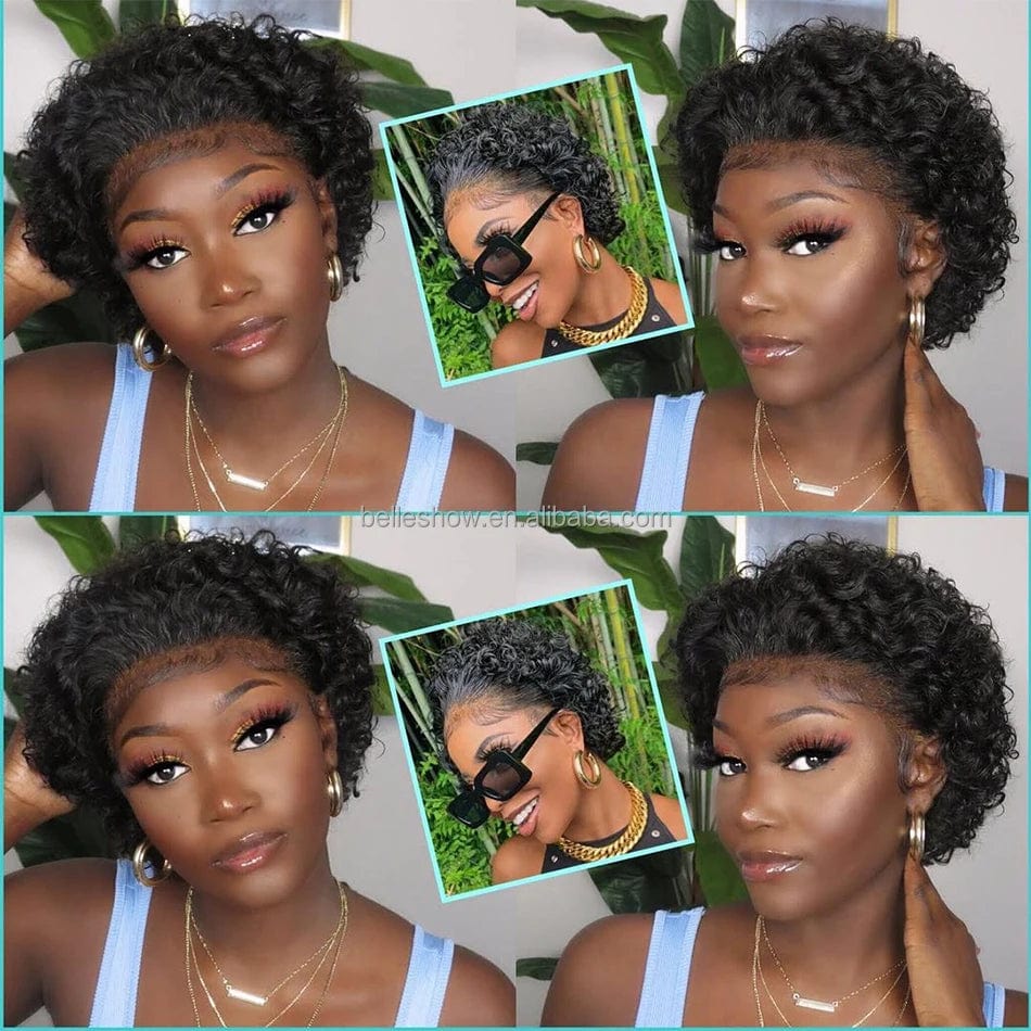 Ombre Honey Blonde Pixie Cut Bob Human Hair Wigs Short Kinky Curly Colored Pre Plucked Woman Lace Front Bob 13x1