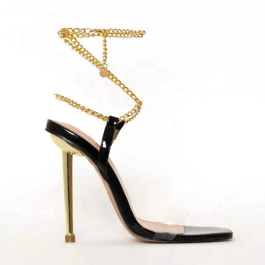 on sale designer shoes TIONA BLACK FAUX SNAKE PRINT SPIRAL CLEAR COURT SHOES high heel women sandals