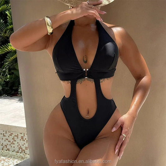 One Piece String Swimwear Hot Girls Sexy Black Hollow Out String Bikini Micro Thong  Monokini For Women 2025