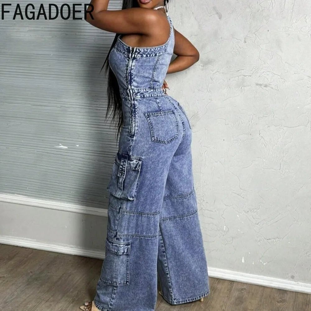 One - Shoulder + Denim Jumpsuit - SN Wigs & More
