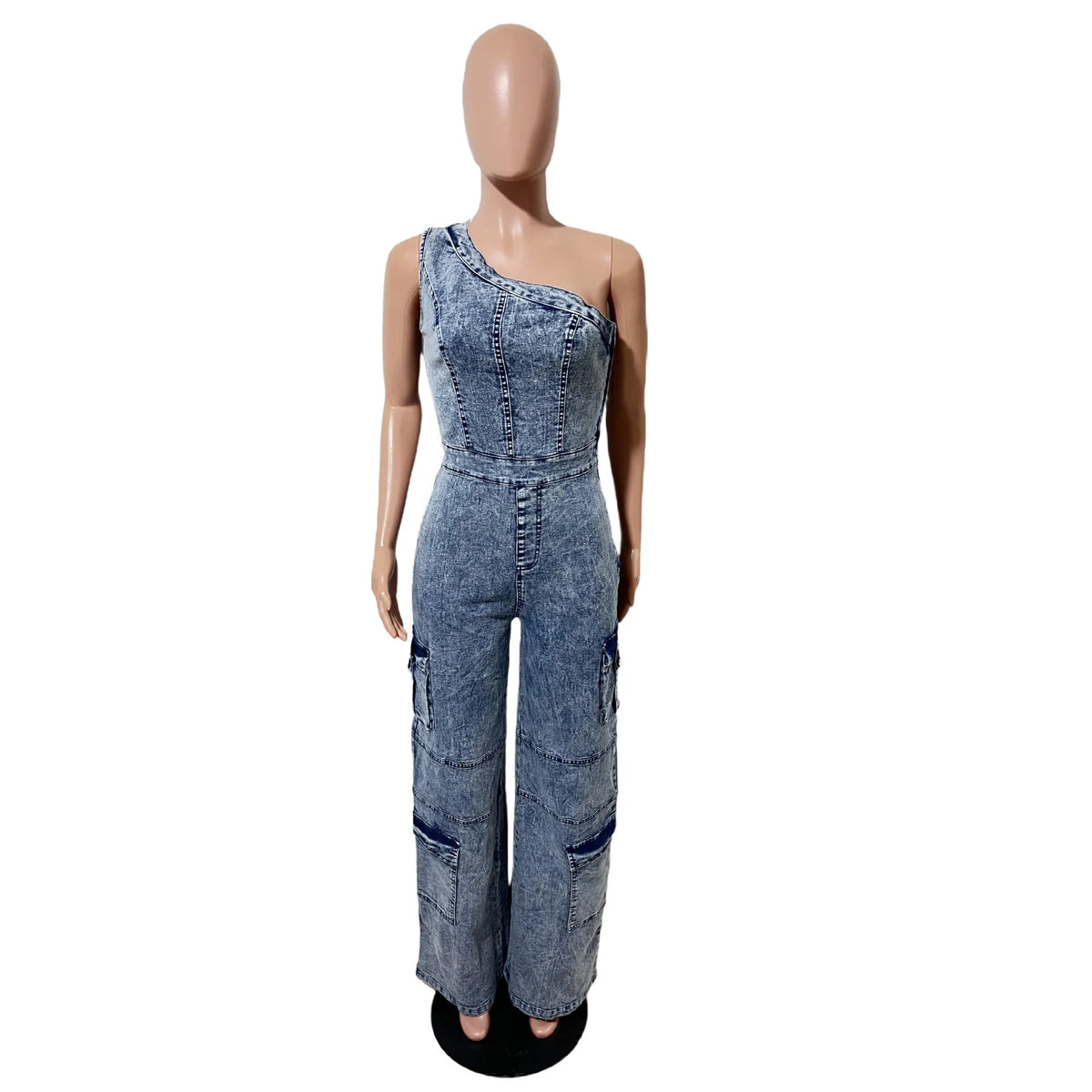 One - Shoulder + Denim Jumpsuit - SN Wigs & More