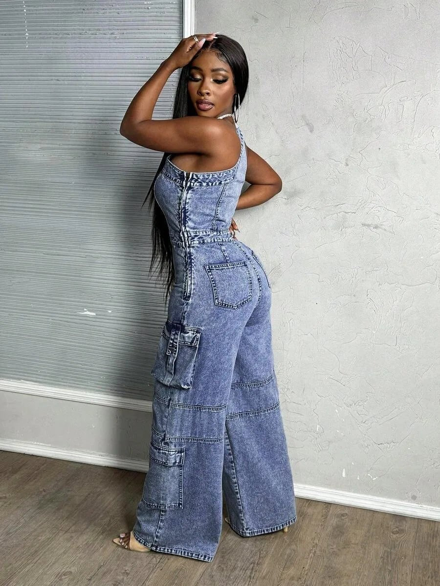 One - Shoulder + Denim Jumpsuit - SN Wigs & More