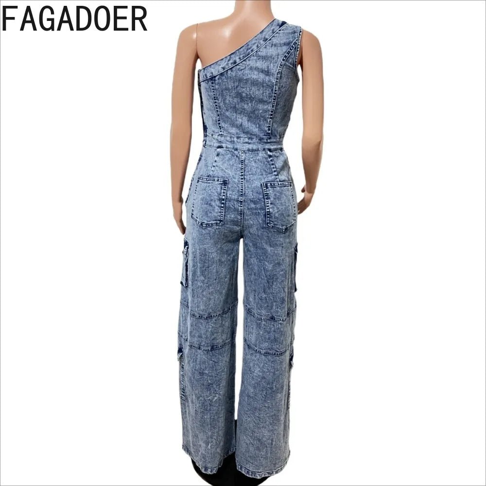 One - Shoulder + Denim Jumpsuit - SN Wigs & More