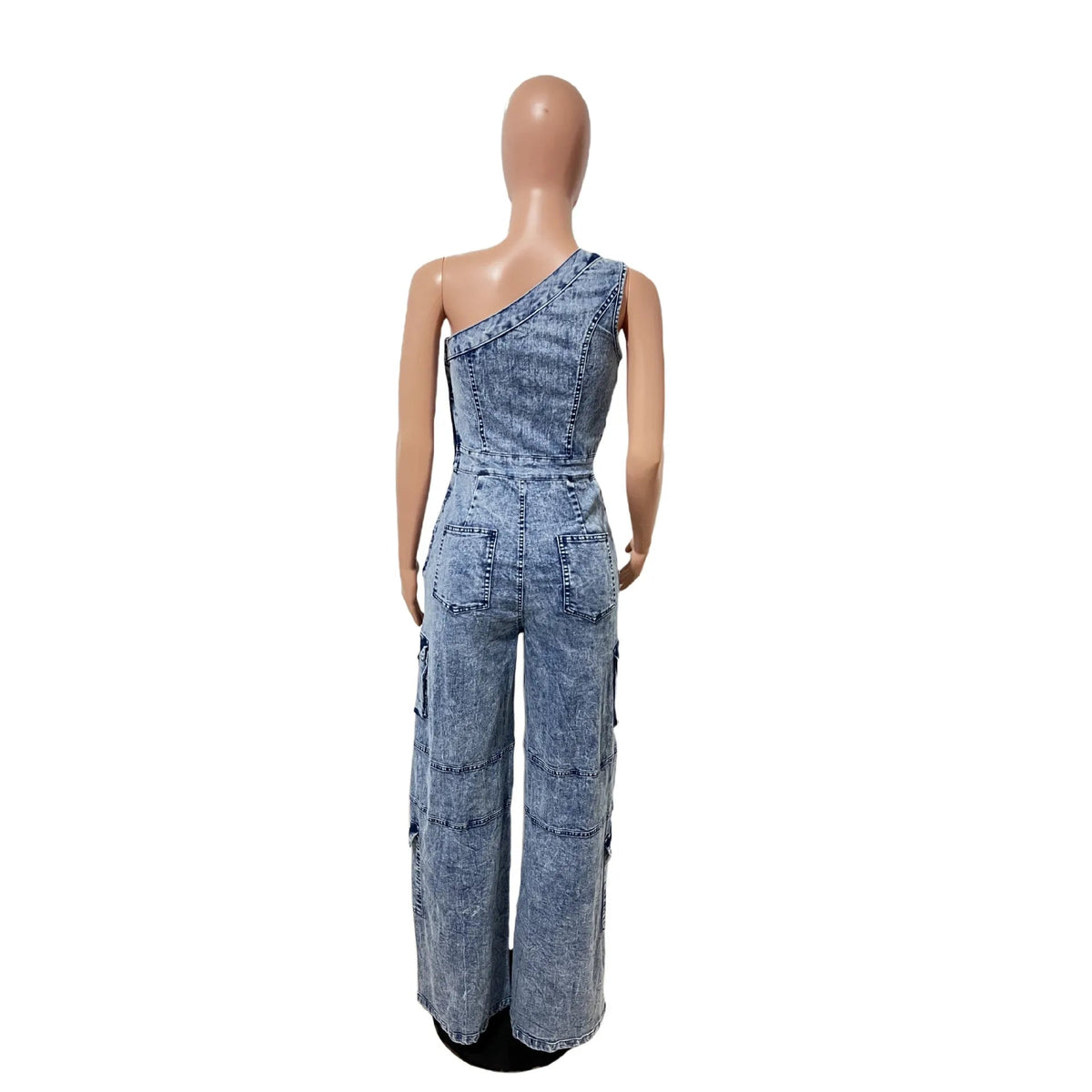 One - Shoulder + Denim Jumpsuit - SN Wigs & More