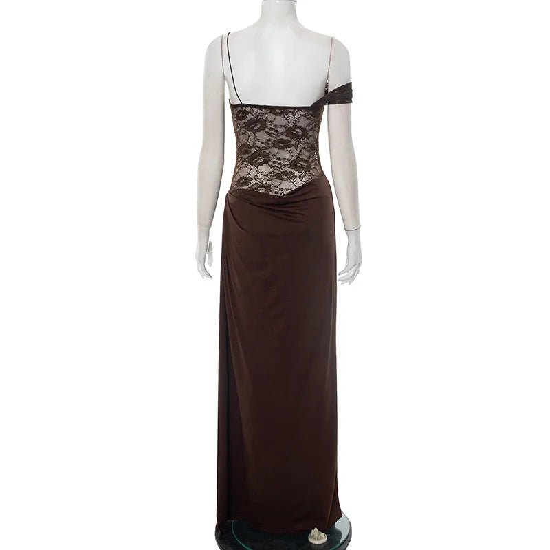 One Shoulder Lace Backless Maxi Dress - SN Wigs & More