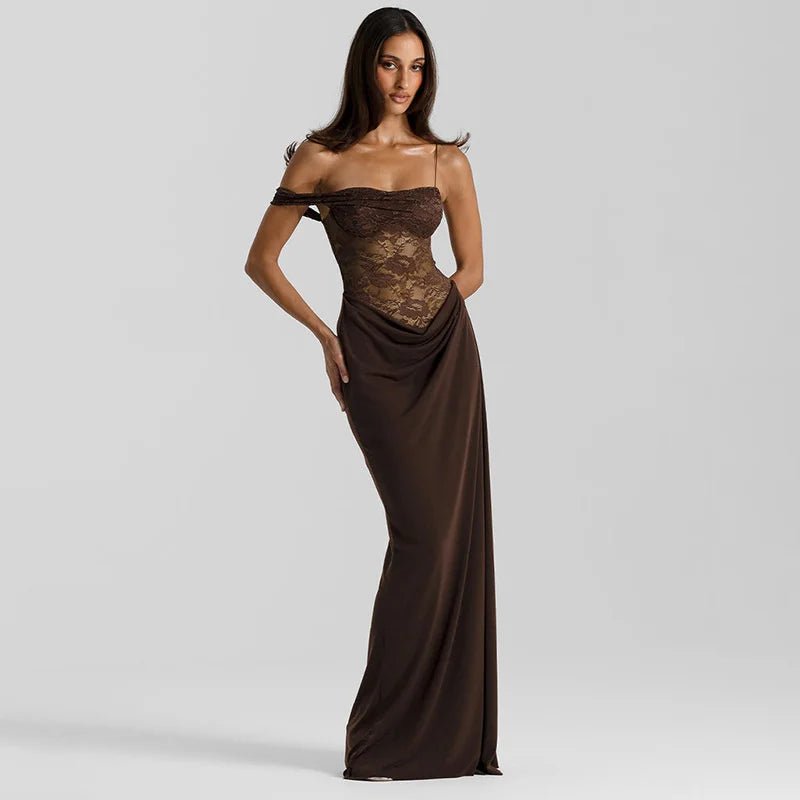 One Shoulder Lace Backless Maxi Dress - SN Wigs & More