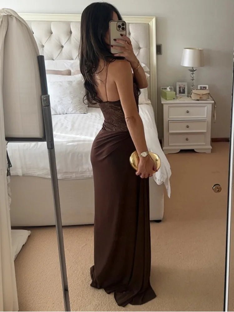 One Shoulder Lace Backless Maxi Dress - SN Wigs & More