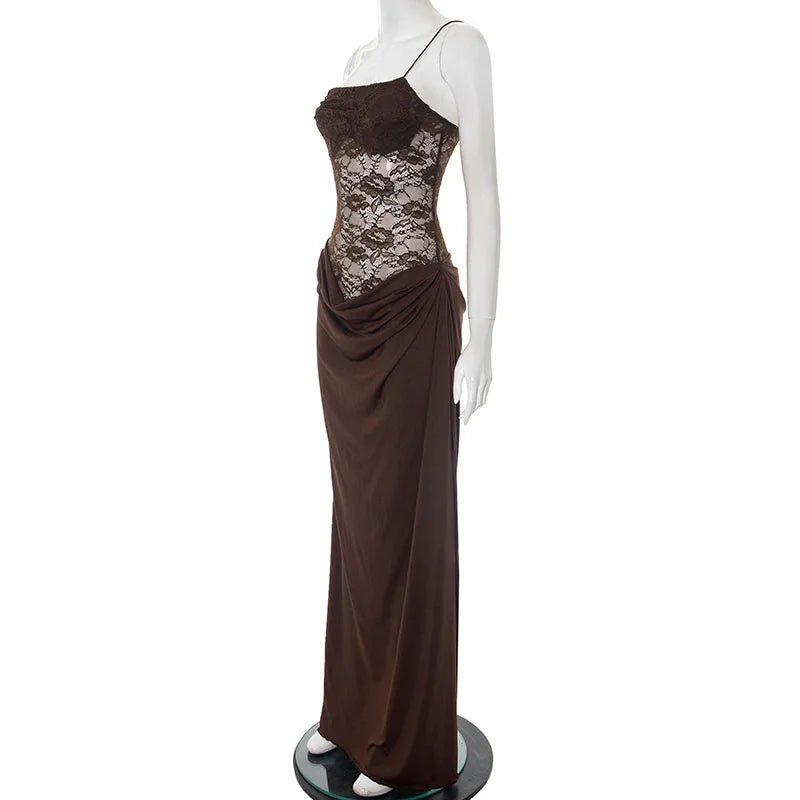 One Shoulder Lace Backless Maxi Dress - SN Wigs & More