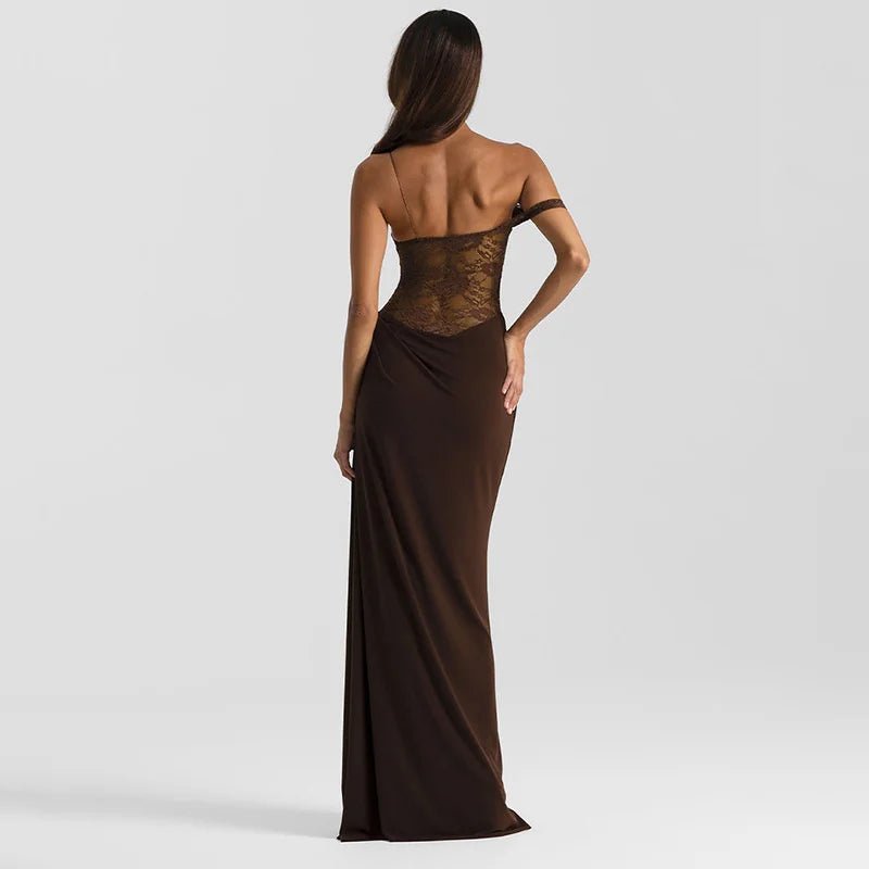 One Shoulder Lace Backless Maxi Dress - SN Wigs & More