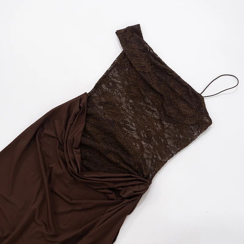 One Shoulder Lace Backless Maxi Dress - SN Wigs & More