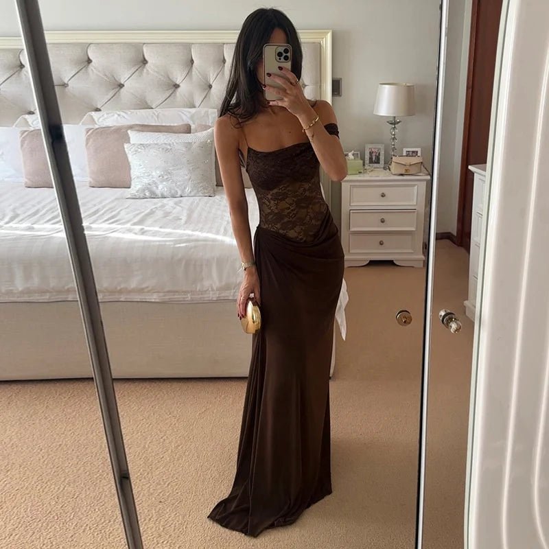 One Shoulder Lace Backless Maxi Dress - SN Wigs & More