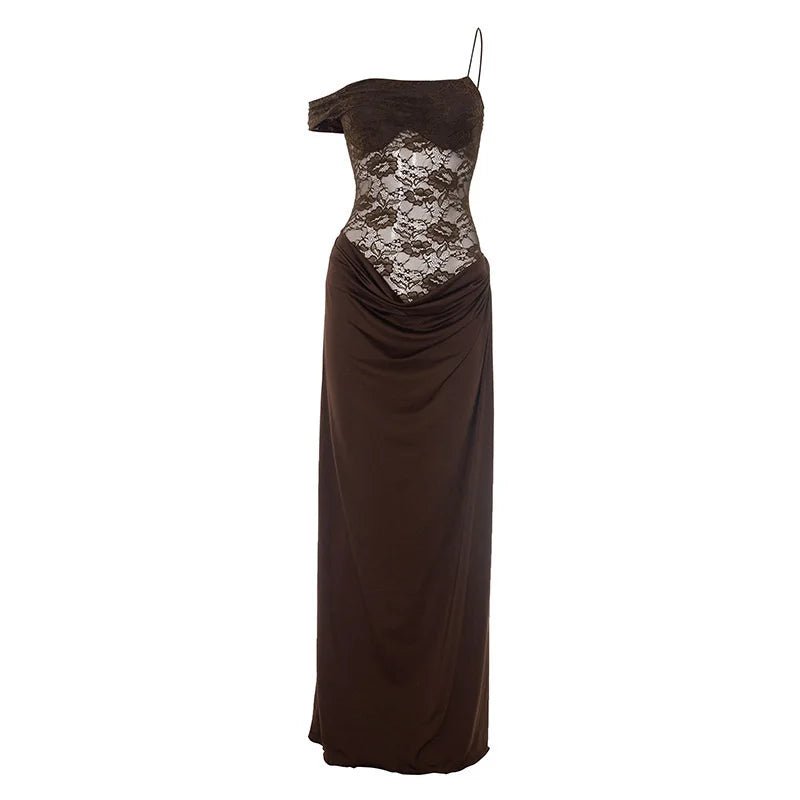 One Shoulder Lace Backless Maxi Dress - SN Wigs & More