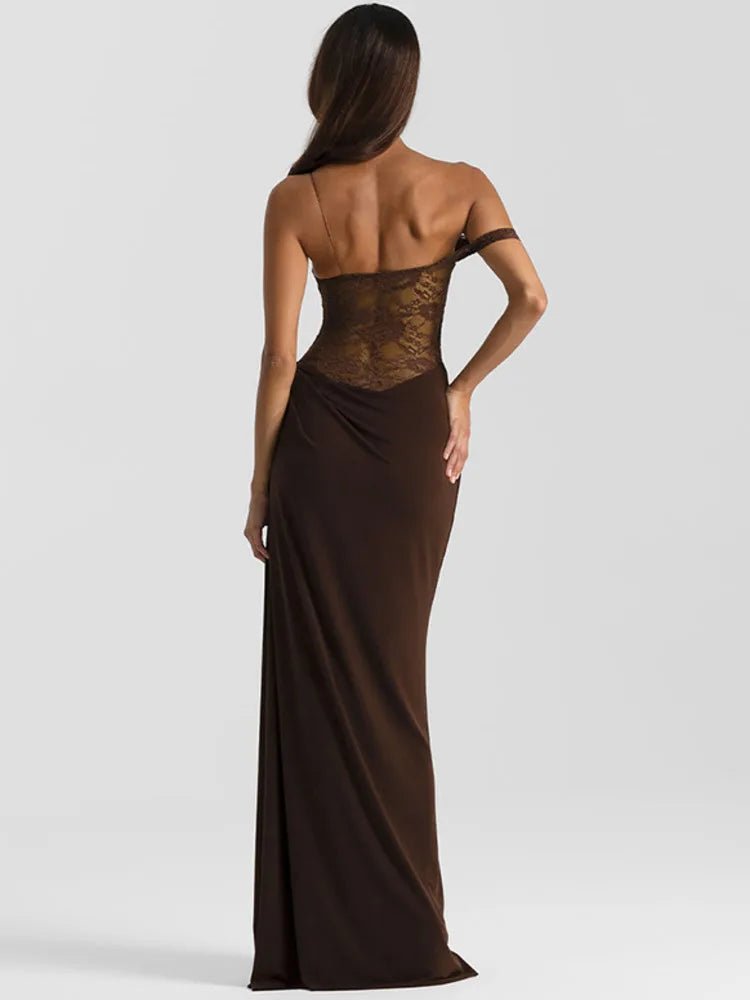 One Shoulder Lace Backless Maxi Dress - SN Wigs & More