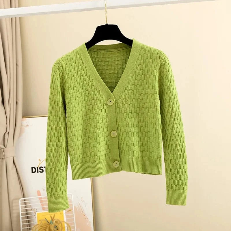 One size / 1 2024 Autumn New Loose V-Neck Long-Sleeved Thin Sweater Knitted Cardigan Women's Short Top Coat