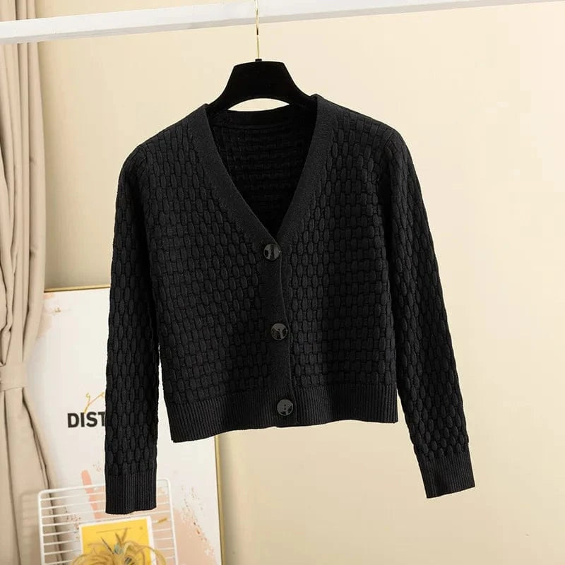 One size / 3 2024 Autumn New Loose V-Neck Long-Sleeved Thin Sweater Knitted Cardigan Women's Short Top Coat