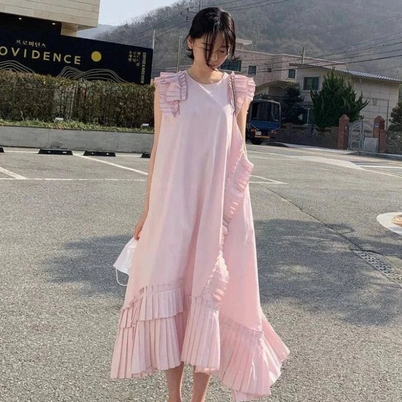One Size / 3 Korean Style Elegant White Dress Summer New 2024 Round Neck Fashion Ladies Solid Color Casual Irregular Women Clothing