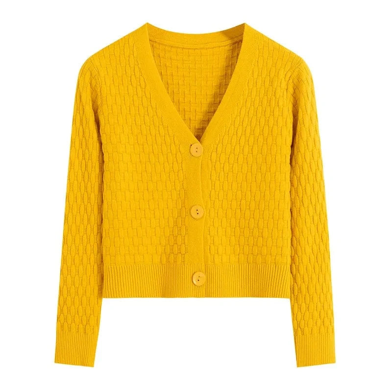 One size / 4 2024 Autumn New Loose V-Neck Long-Sleeved Thin Sweater Knitted Cardigan Women's Short Top Coat