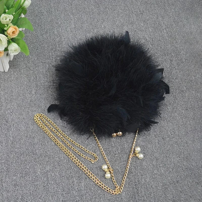 ONE SIZE / Black Luxury Wedding Purse Design Fur Handbag Real Ostrich Feather Bag for Women
