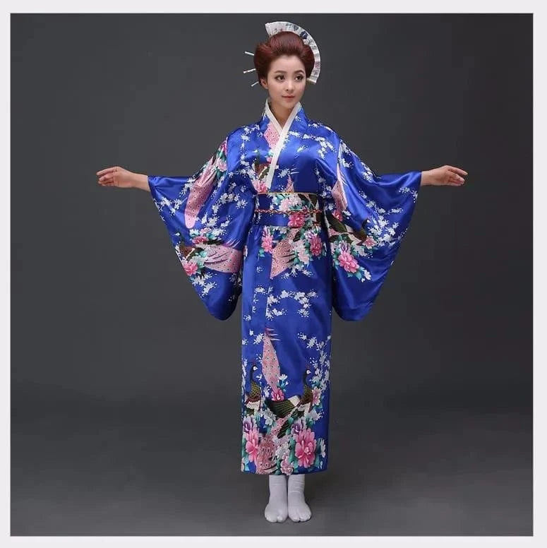 One Size / blue A Black Woman Lady Japanese Tradition Yukata Kimono With Obi Flower Vintage Evening Dress Cosplay Costume One size ZW01