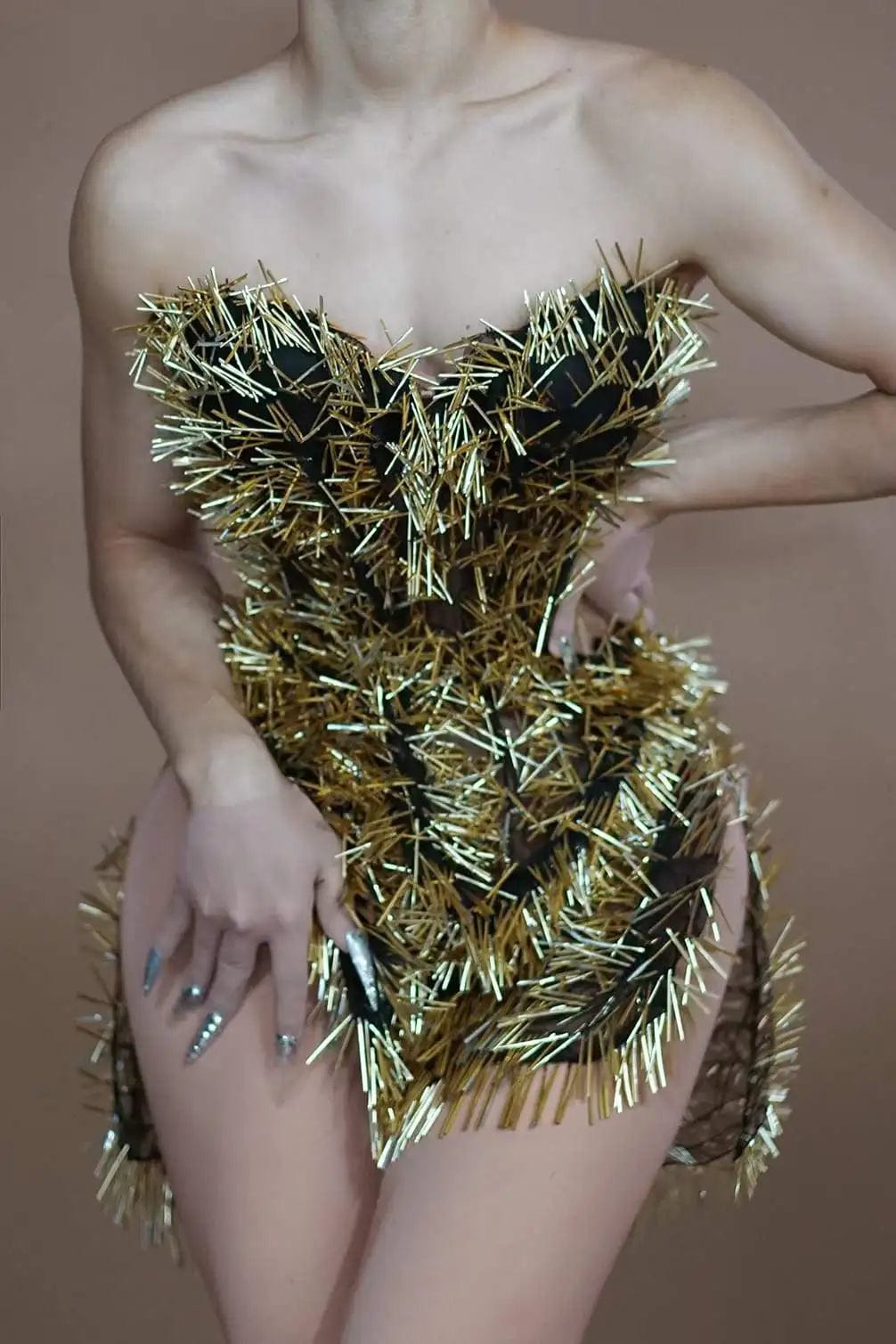 one size / FX231239 Ocstrade Fashion Design Sexy Gold Shiny Sequined Slit Performance Mini Dress Women Slim Fit Night Club Party Dress